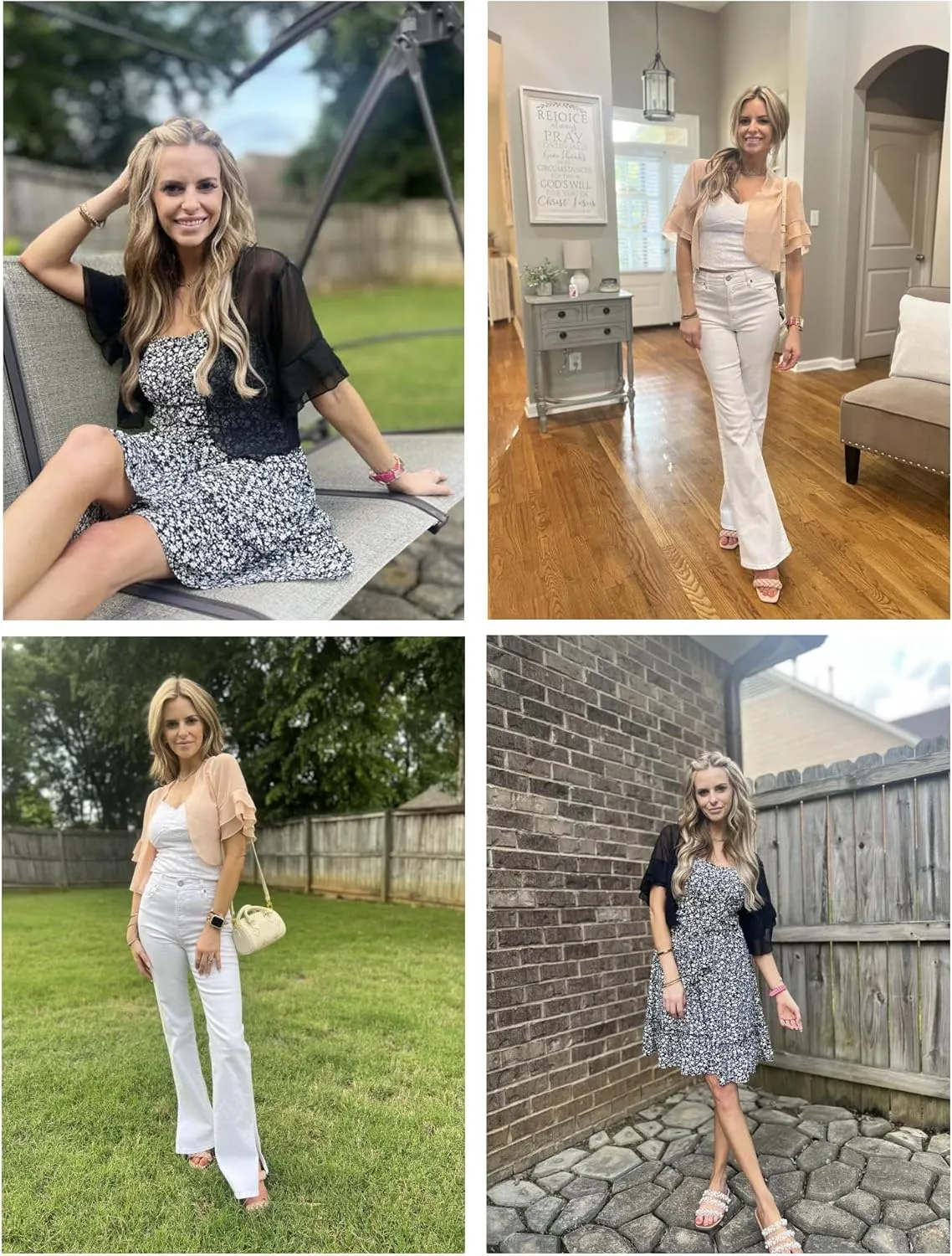 2 Pack Women Sheer Shrug, 3/4 Sleeve Bolero Cardigan Lightweight Chiffon Cropped Tops Open Front Shrug for Evening Dresses