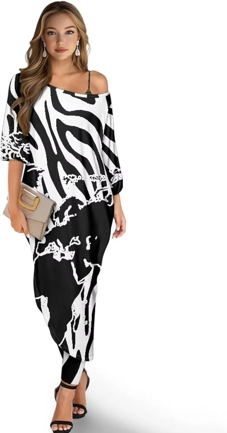 2 Piece Outfits for Women Pants Sets Plus Size Slant Shoulder Irregular Hem Tops Lounge Set S-5XL Casual Loose