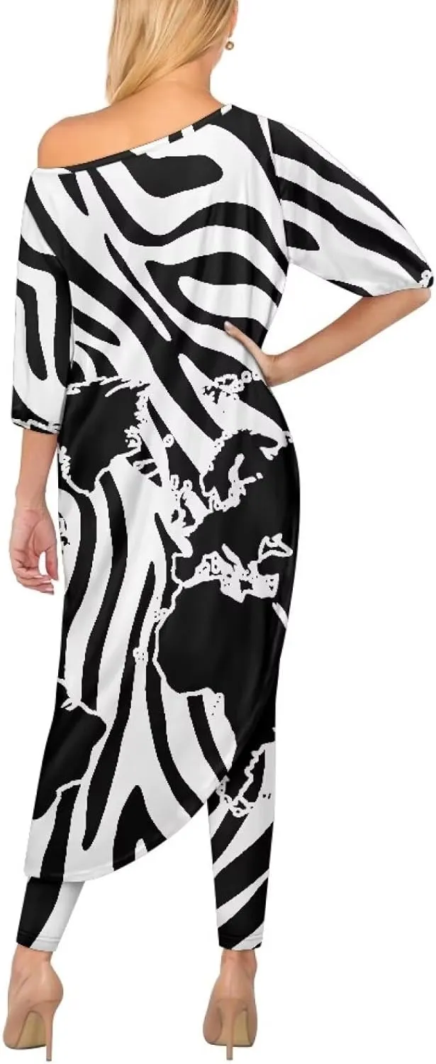 2 Piece Outfits for Women Pants Sets Plus Size Slant Shoulder Irregular Hem Tops Lounge Set S-5XL Casual Loose