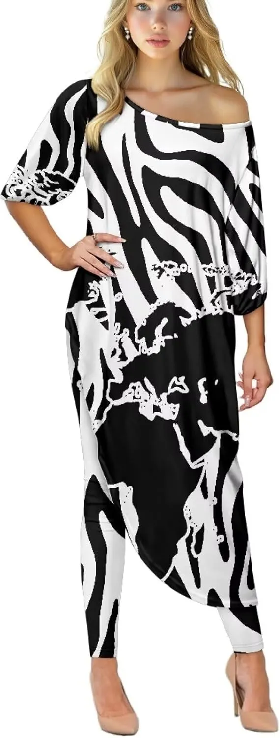 2 Piece Outfits for Women Pants Sets Plus Size Slant Shoulder Irregular Hem Tops Lounge Set S-5XL Casual Loose