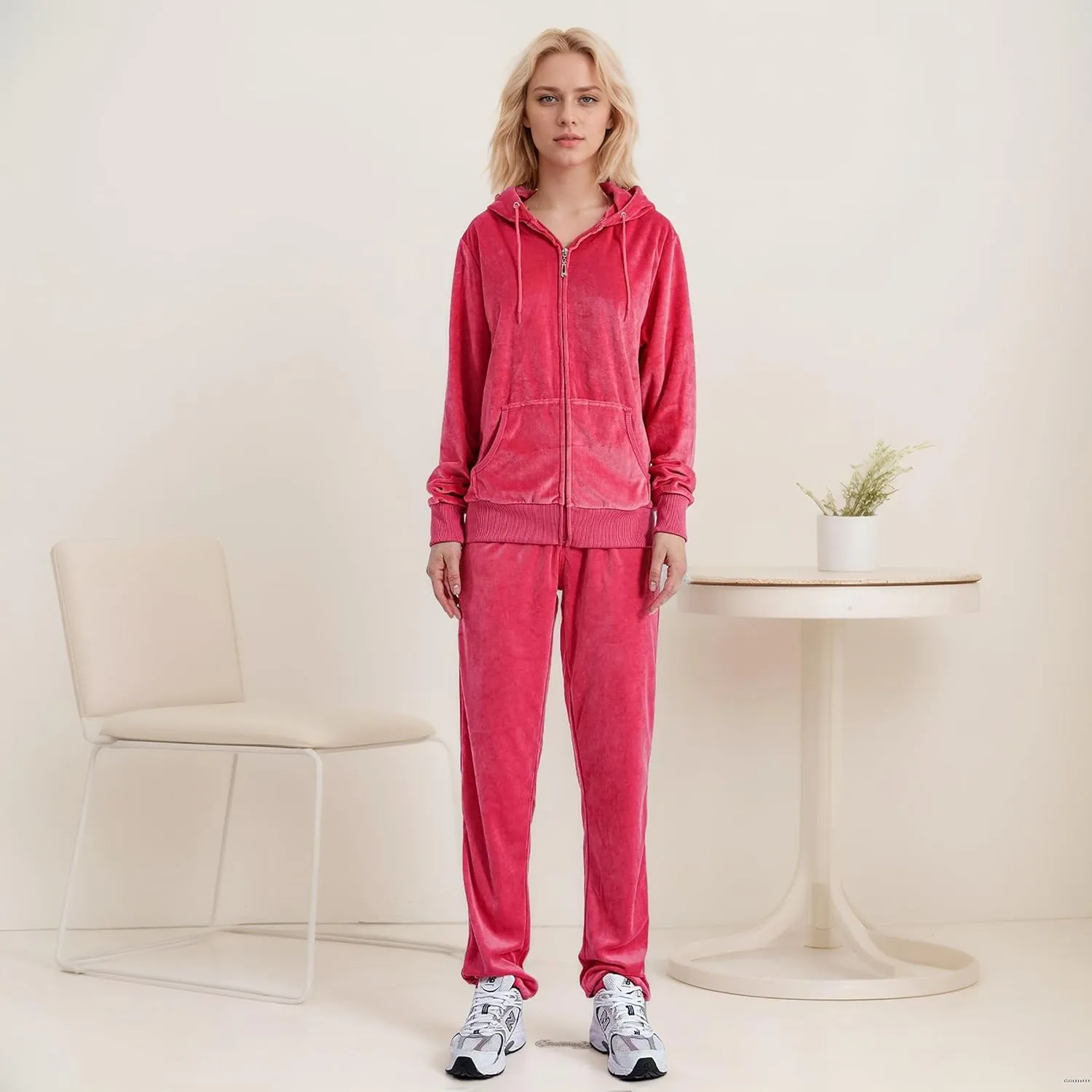 2 Piece Outfits Velour Tracksuit Womens Sweatpants and Sweatshirt Sweatsuits Set Velvet Fall Hoodies and Pants