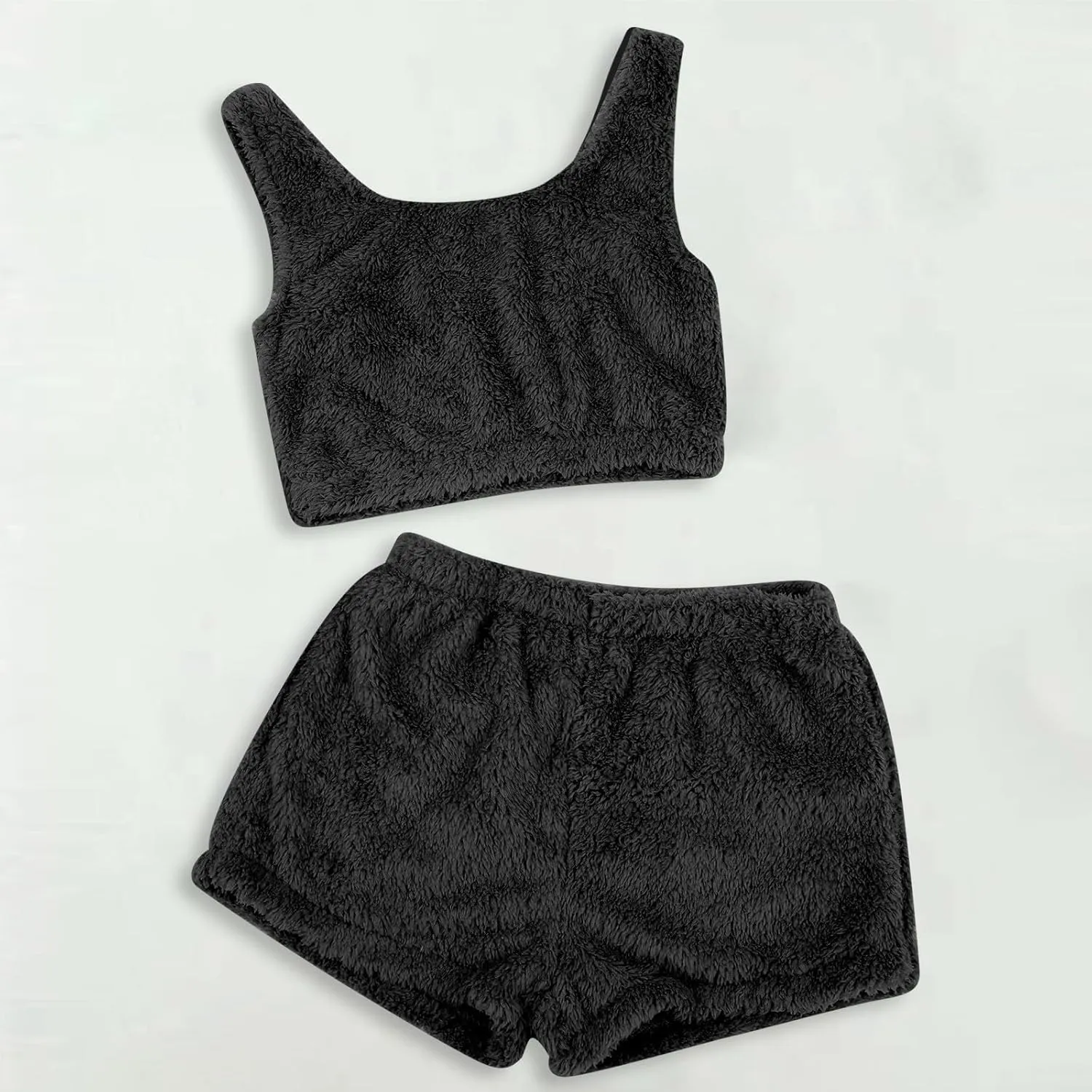 2 Piece Women's Fuzzy Pajamas Set Loungewear Crop Tank Top With Shorts Sleepwear Funny Christmas Pajamas for Family