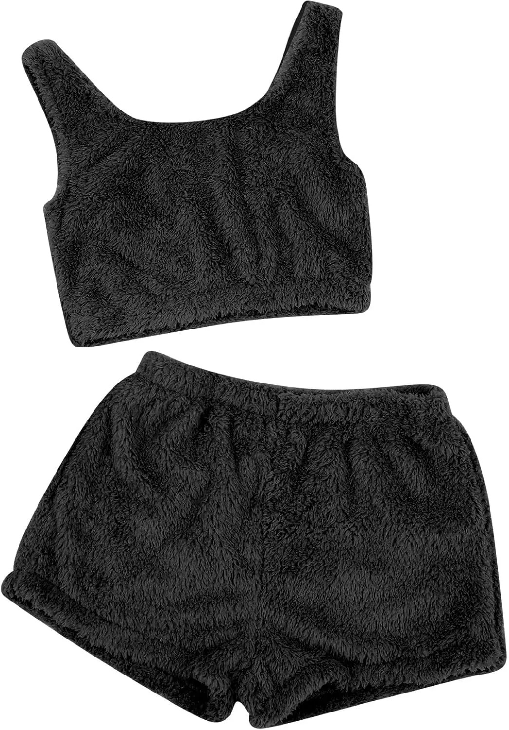 2 Piece Women's Fuzzy Pajamas Set Loungewear Crop Tank Top With Shorts Sleepwear Funny Christmas Pajamas for Family
