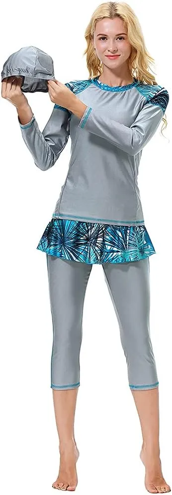 2 Pieces Modest Swimsuits for Women Girls Fully Covered Swimsuits Capri Pants Swimsuit Burkini