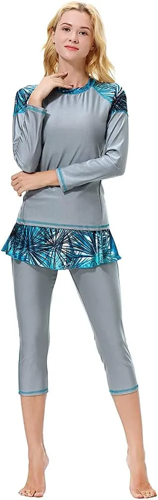 2 Pieces Modest Swimsuits for Women Girls Fully Covered Swimsuits Capri Pants Swimsuit Burkini