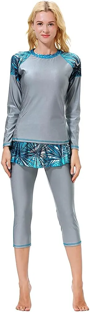 2 Pieces Modest Swimsuits for Women Girls Fully Covered Swimsuits Capri Pants Swimsuit Burkini