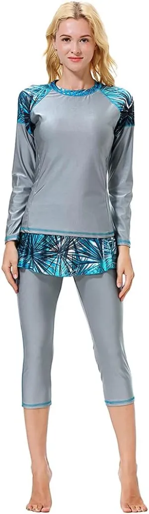 2 Pieces Modest Swimsuits for Women Girls Fully Covered Swimsuits Capri Pants Swimsuit Burkini
