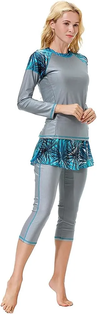 2 Pieces Modest Swimsuits for Women Girls Fully Covered Swimsuits Capri Pants Swimsuit Burkini