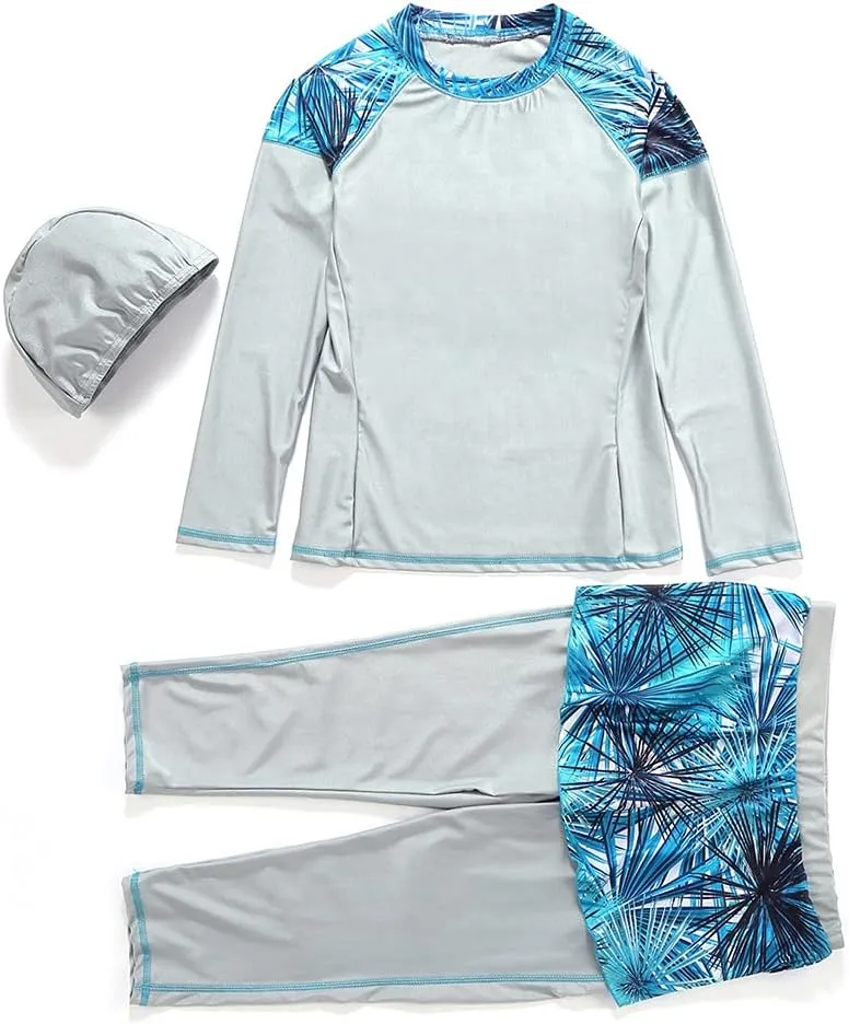 2 Pieces Modest Swimsuits for Women Girls Fully Covered Swimsuits Capri Pants Swimsuit Burkini