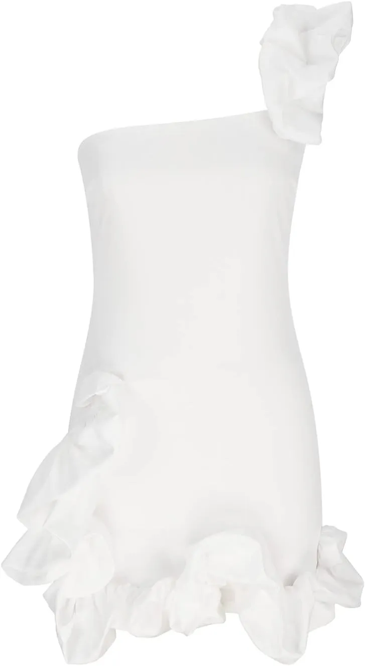 2023 Women Sexy Ruffles One Shoulder Dresses Sleeveless Ruched Bodycon Mini Dress Cocktail Party Outfits Clubwear