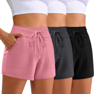 3 Pack Women's Cotton Drawstring Sweat Casual Summer Workout Athletic Gym Lounge Shorts with Pockets