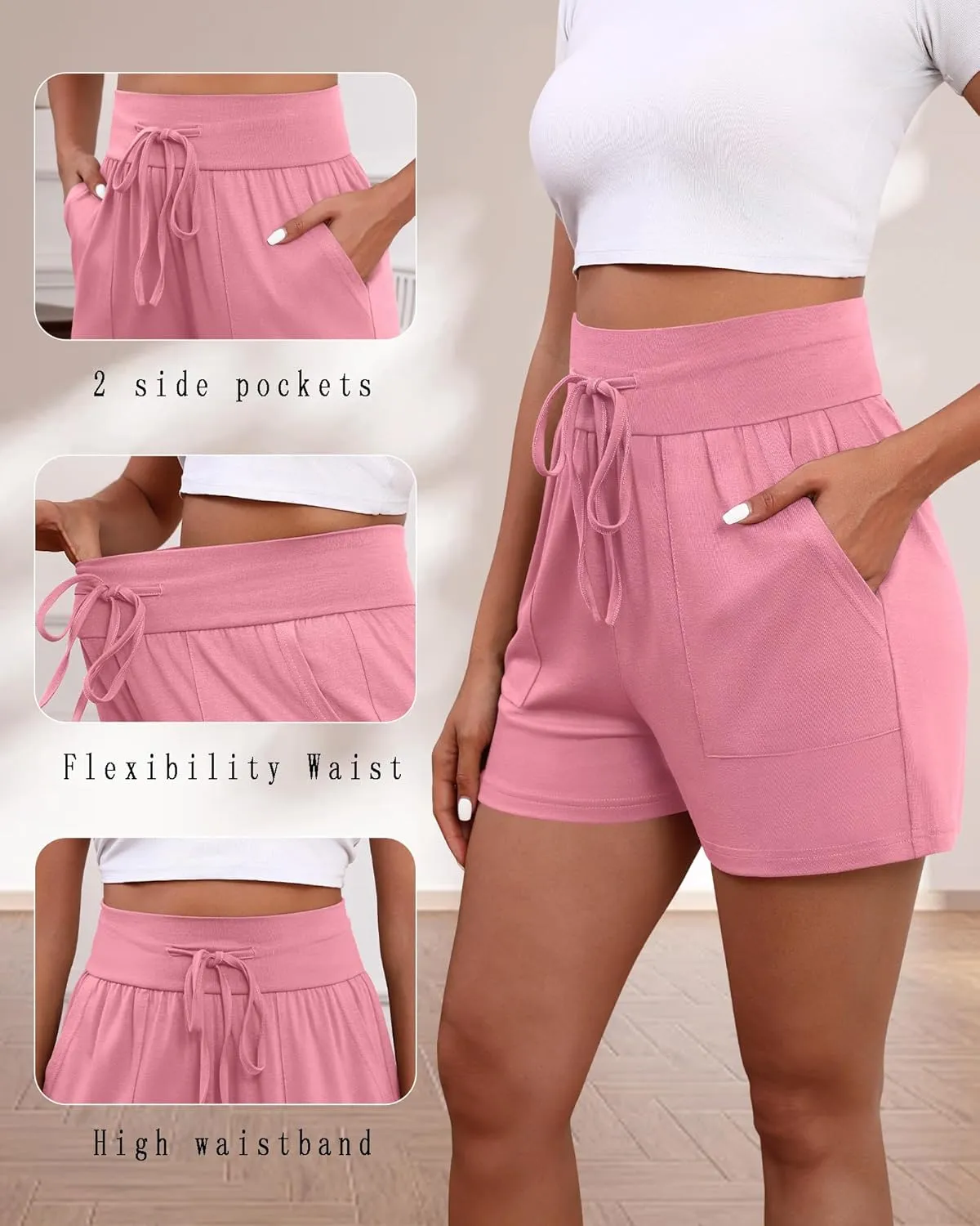 3 Pack Women's Cotton Drawstring Sweat Casual Summer Workout Athletic Gym Lounge Shorts with Pockets