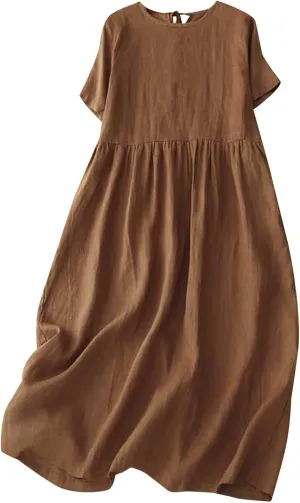 3/4 Sleeve Dresses for Women 2025 Vacation Cotton Linen Maxi Button Sundress Plus Size A Line Dress Trendy Maxi Dress