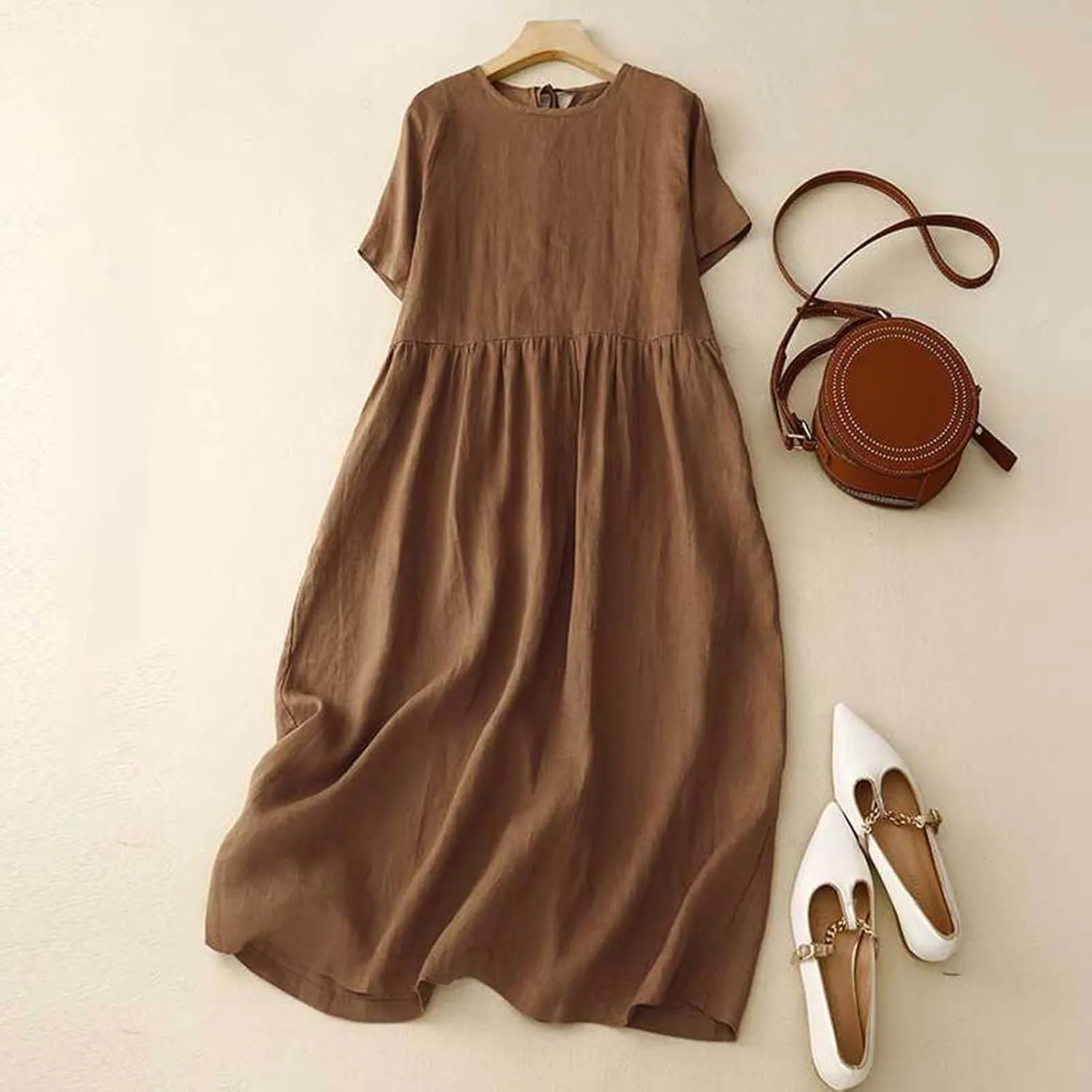 3/4 Sleeve Dresses for Women 2025 Vacation Cotton Linen Maxi Button Sundress Plus Size A Line Dress Trendy Maxi Dress