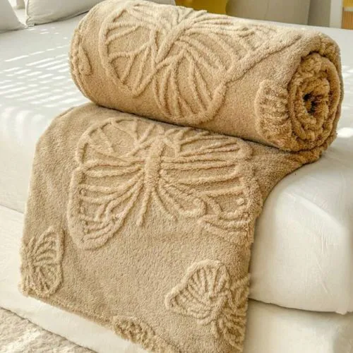 3D Imitation Butterfly Fleece Soft Blanket, Camel color