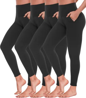 4 Pack Leggings for Women Butt Lift High Waisted Tummy Control Slimming Black No See-Thru Yoga Pants Workout Running