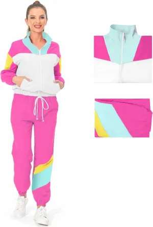 80s Tracksuit Women Retro Sportswear Sets Hip Hop Colorblock Outfit Windbreaker Disco Track Suits