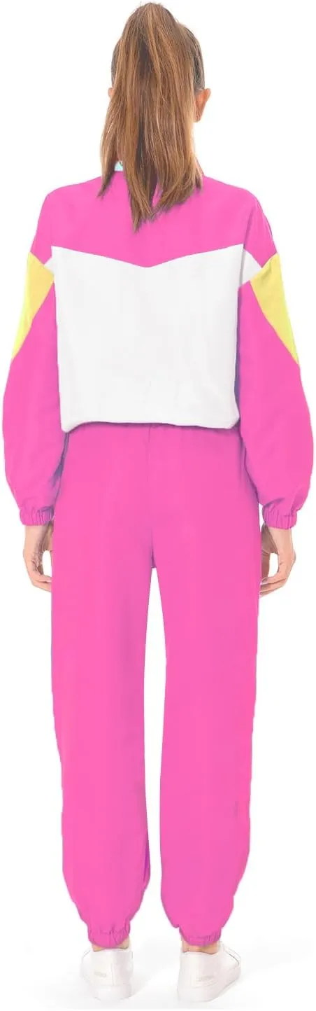 80s Tracksuit Women Retro Sportswear Sets Hip Hop Colorblock Outfit Windbreaker Disco Track Suits