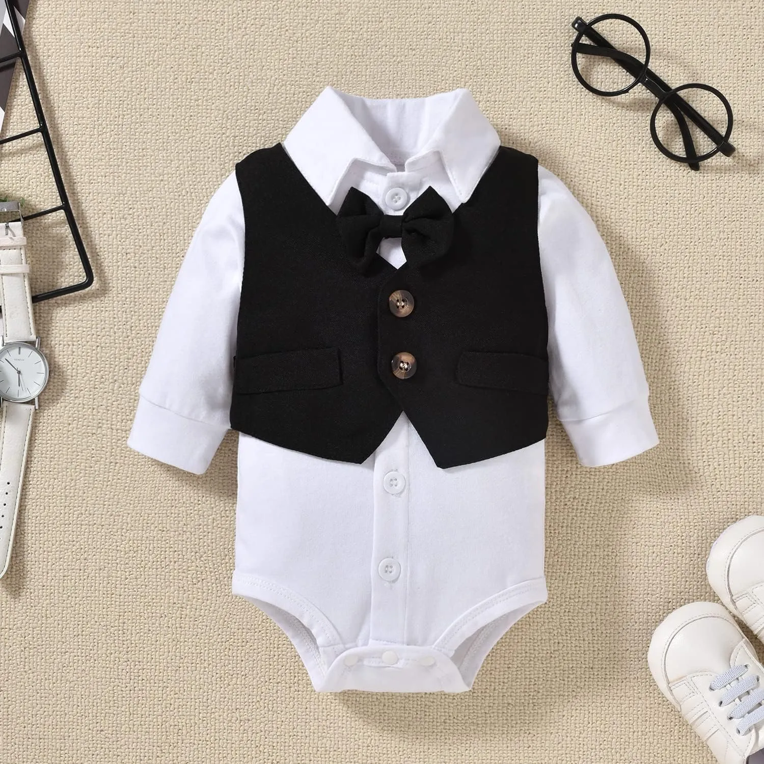 Aalizzwell Baby Boys Gentleman Outfit 3 Piece Formal Suit Set with Snaps