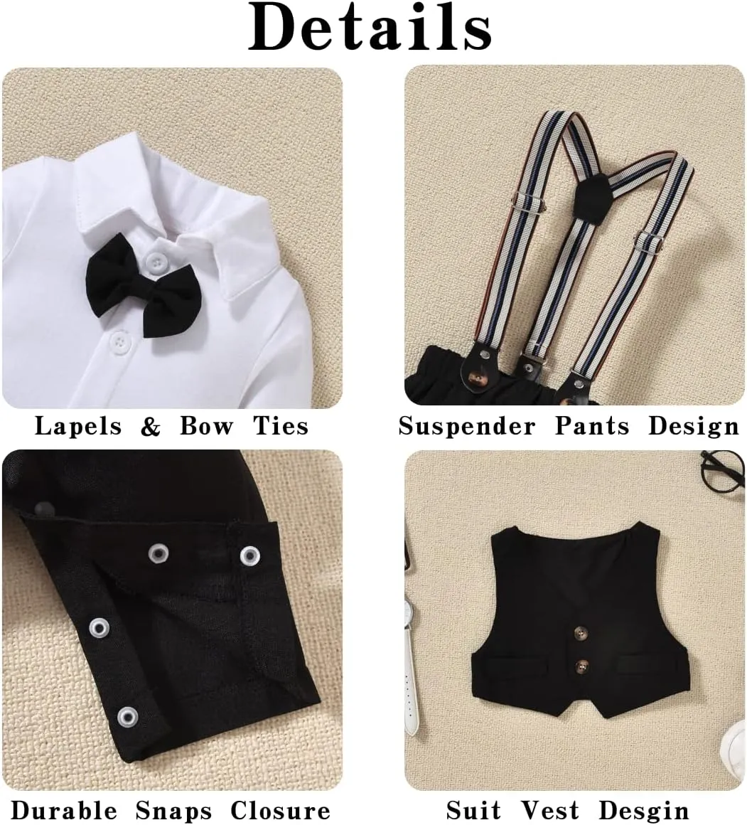 Aalizzwell Baby Boys Gentleman Outfit 3 Piece Formal Suit Set with Snaps
