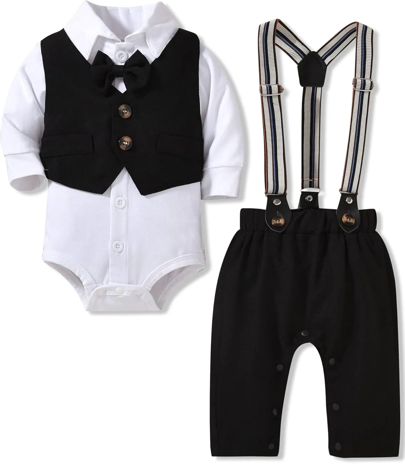 Aalizzwell Baby Boys Gentleman Outfit 3 Piece Formal Suit Set with Snaps