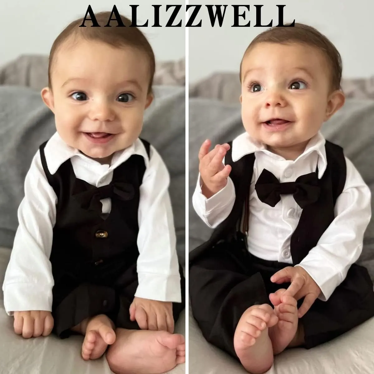Aalizzwell Baby Boys Gentleman Outfit 3 Piece Formal Suit Set with Snaps