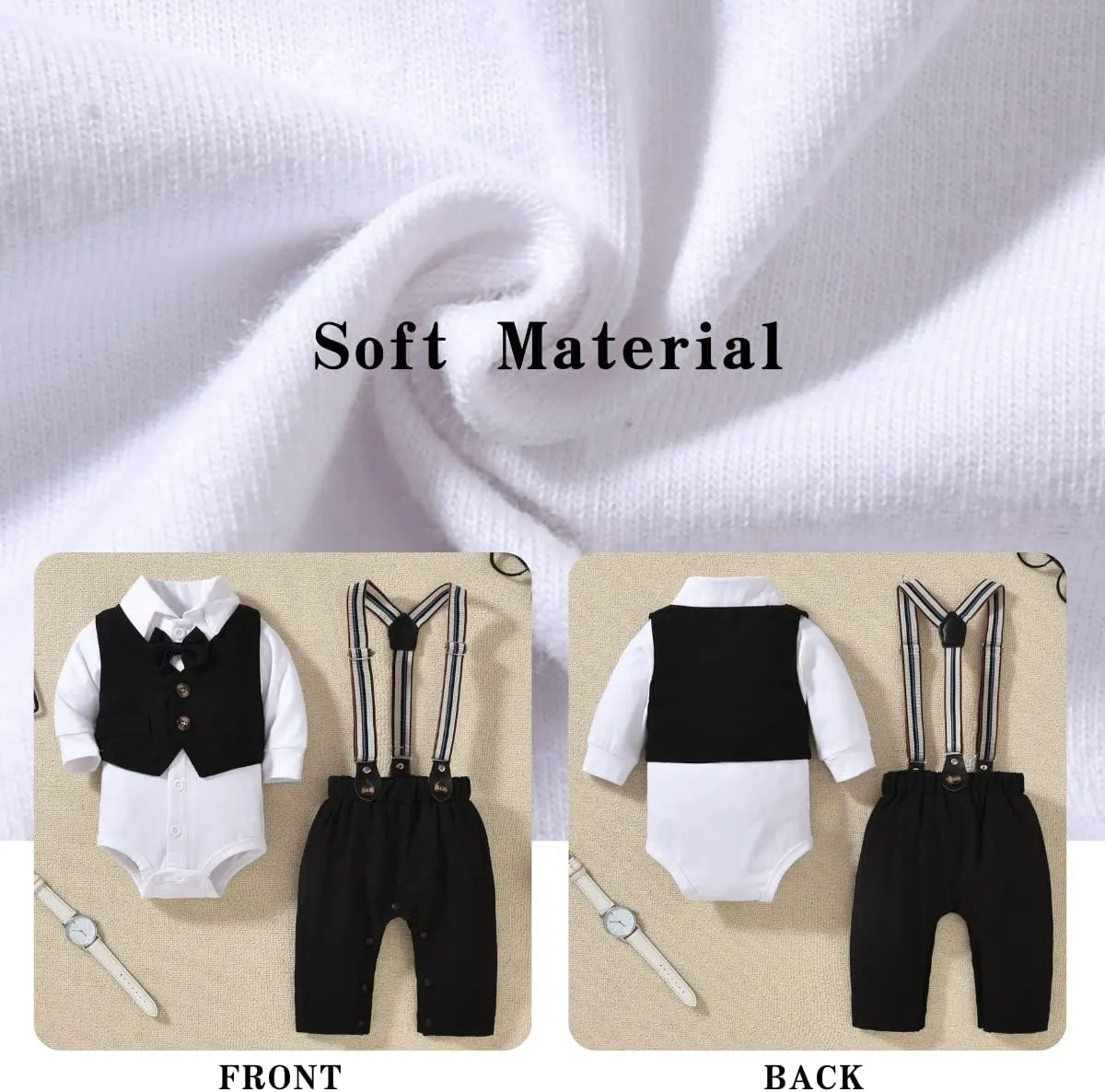 Aalizzwell Baby Boys Gentleman Outfit 3 Piece Formal Suit Set with Snaps