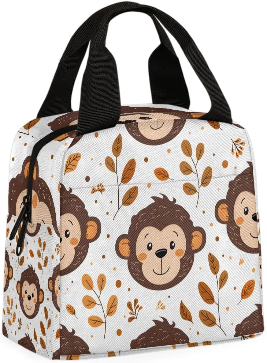 Abstract Monkey Lunch Bag Kids Cute Monkey Tote Lunch Bag Reusable Lunch Box Leakproof Cooler Bag