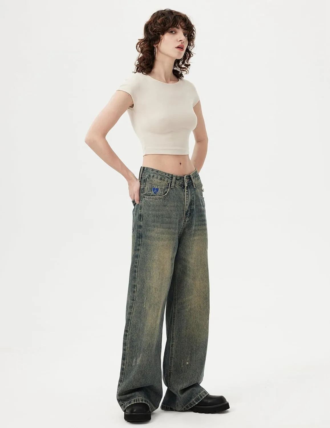 Aelfric Eden Women's Bootcut Vintage Wide Leg Jeans - High Waist Baggy Pants, Loose Denim