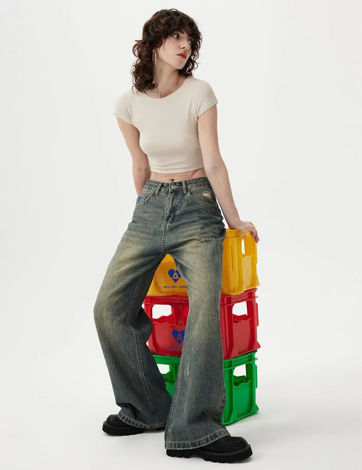Aelfric Eden Women's Bootcut Vintage Wide Leg Jeans - High Waist Baggy Pants, Loose Denim