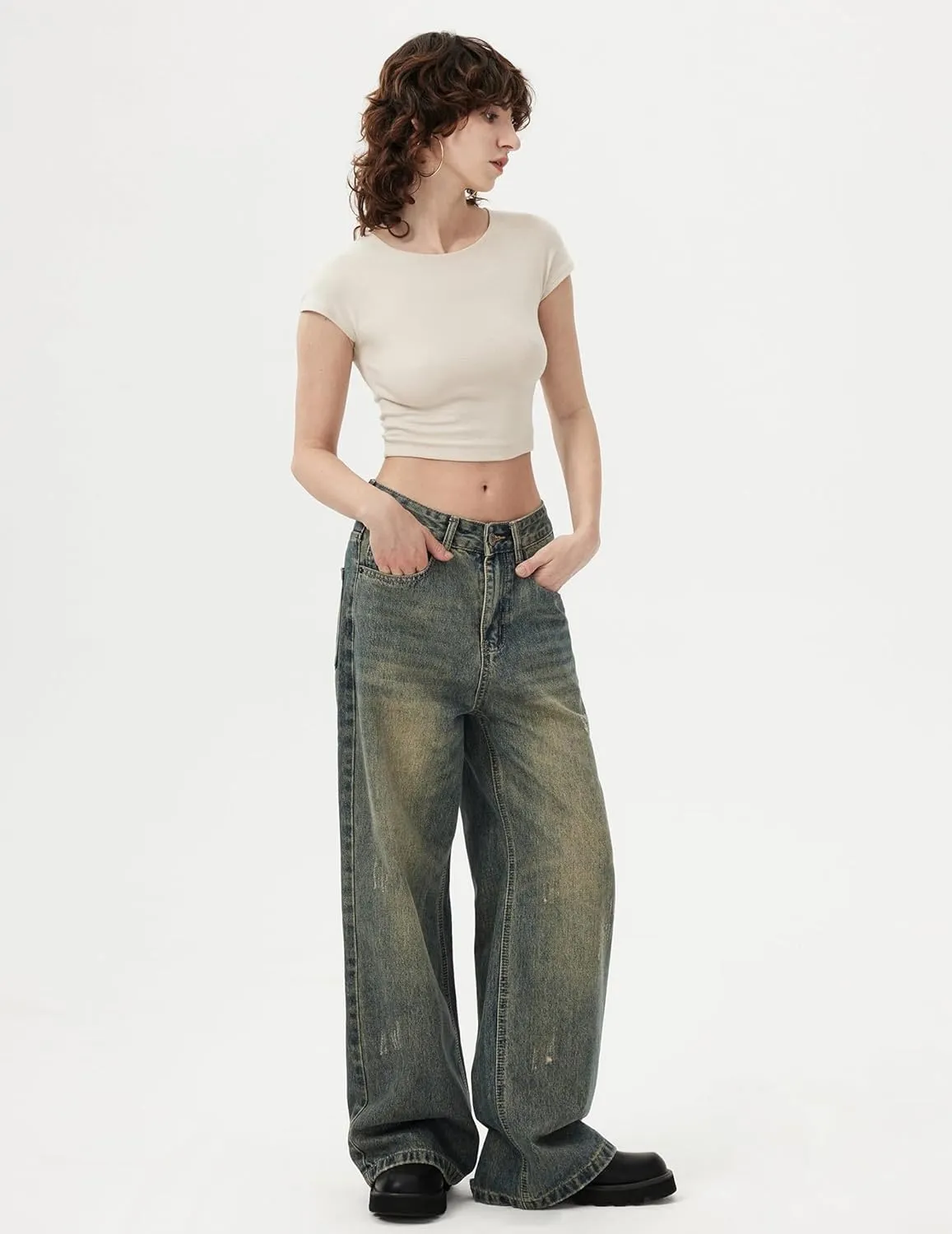 Aelfric Eden Women's Bootcut Vintage Wide Leg Jeans - High Waist Baggy Pants, Loose Denim