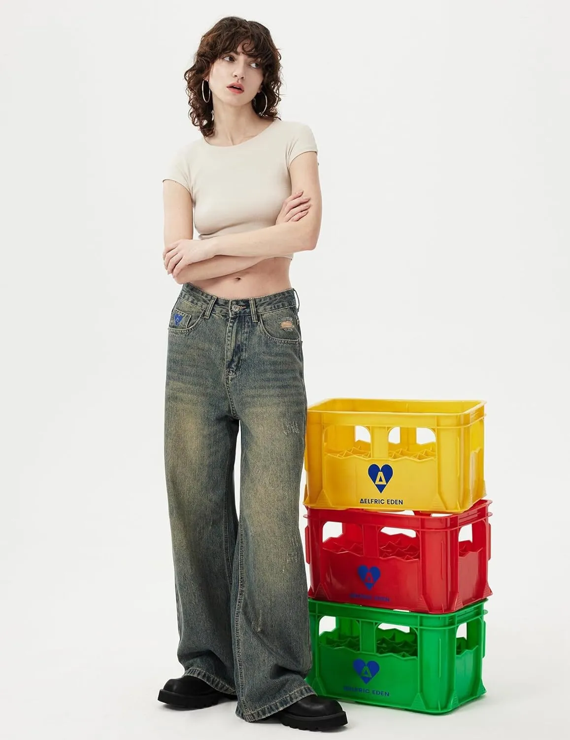 Aelfric Eden Women's Bootcut Vintage Wide Leg Jeans - High Waist Baggy Pants, Loose Denim