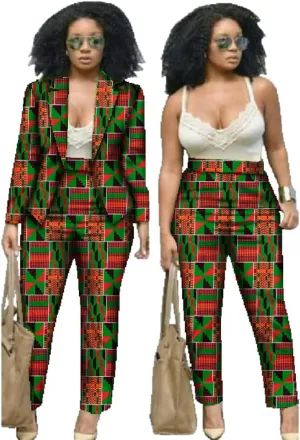 African Attire Outfits for Women African Print Coat Kente Top and Pants Blazer Suit Sets