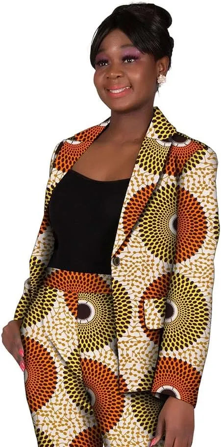 African Attire Outfits for Women African Print Coat Kente Top and Pants Blazer Suit Sets