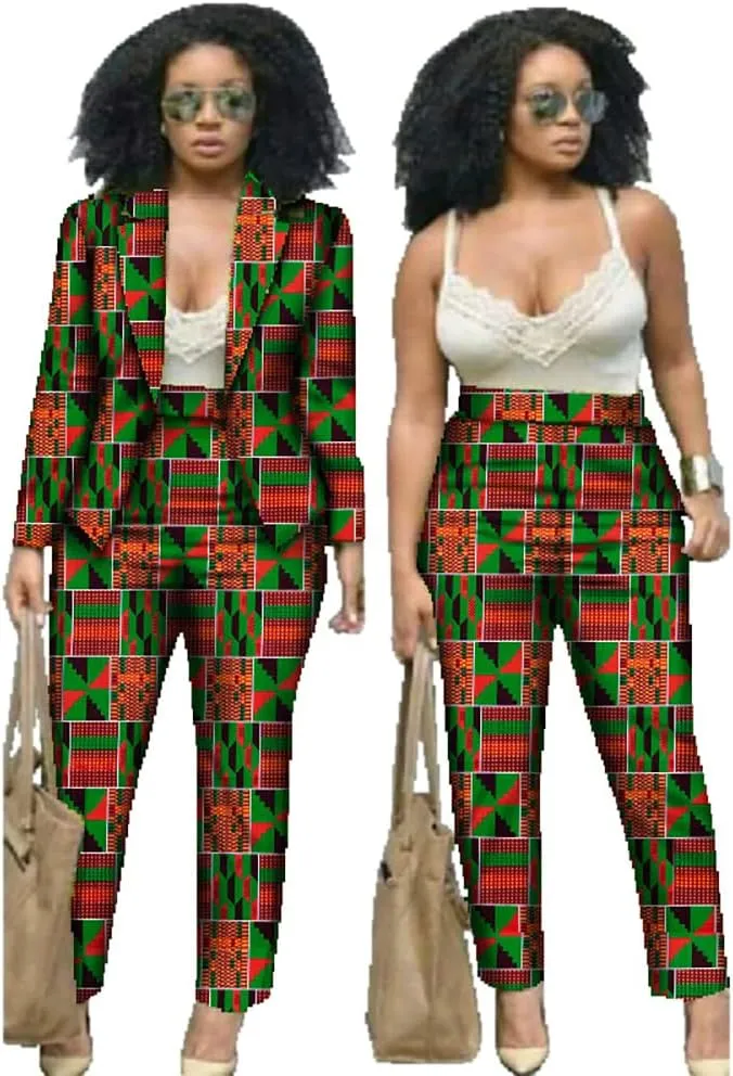 African Attire Outfits for Women African Print Coat Kente Top and Pants Blazer Suit Sets