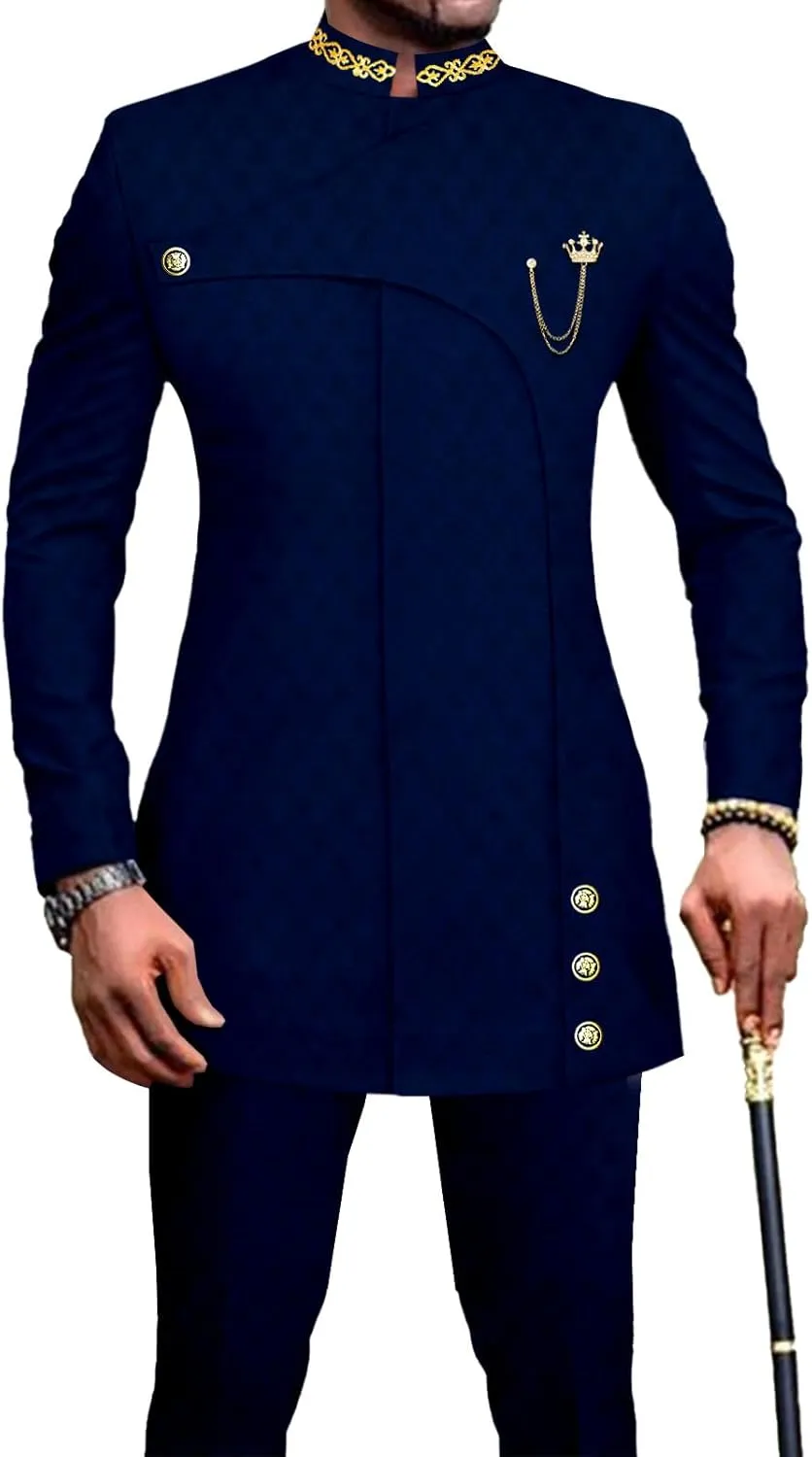 African Suits for Men Slim Fit Formal Blazer Pants 2 Piece Set Designed Wedding Dashiki Outfits