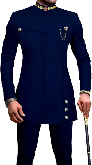 African Suits for Men Slim Fit Formal Blazer Pants 2 Piece Set Designed Wedding Dashiki Outfits