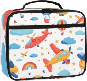 Airplanes Square Lunch Bag Cartoon Airplane Square Tote Lunch Bag Reusable Lunch Box Leakproof Cooler Bag