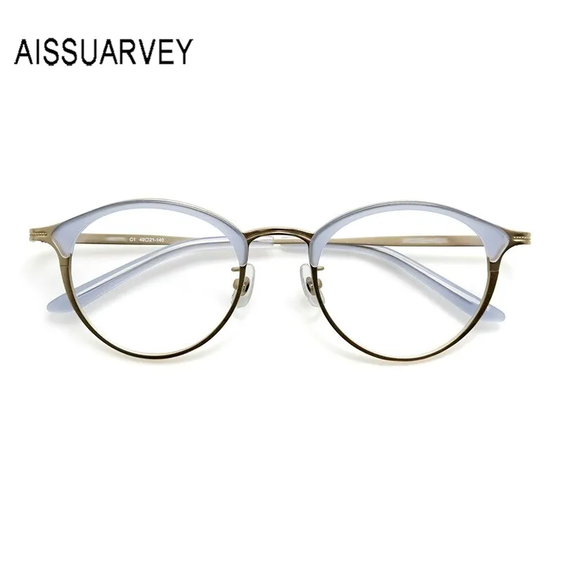 Aissuarvey Full Rim Round Acetate Alloy Horn Rim Frame Eyeglasses Unisex