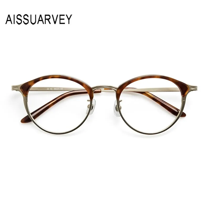Aissuarvey Full Rim Round Acetate Alloy Horn Rim Frame Eyeglasses Unisex