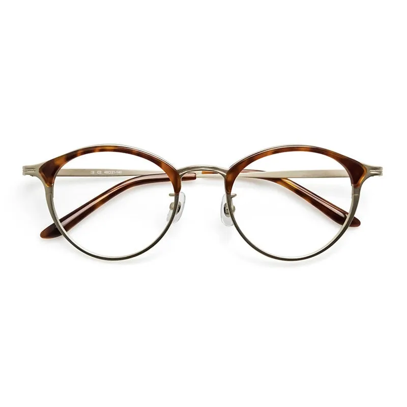 Aissuarvey Full Rim Round Acetate Alloy Horn Rim Frame Eyeglasses Unisex