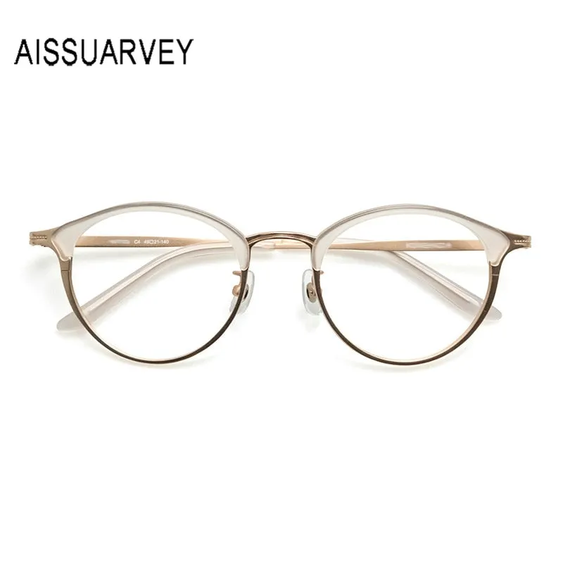 Aissuarvey Full Rim Round Acetate Alloy Horn Rim Frame Eyeglasses Unisex