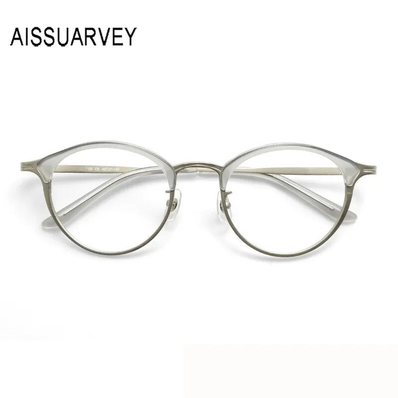 Aissuarvey Full Rim Round Acetate Alloy Horn Rim Frame Eyeglasses Unisex
