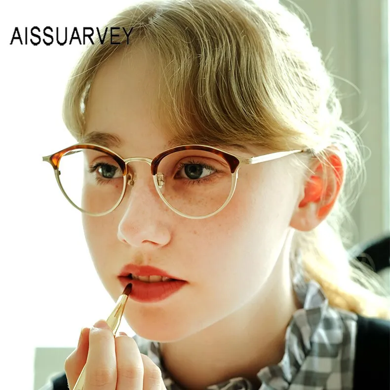 Aissuarvey Full Rim Round Acetate Alloy Horn Rim Frame Eyeglasses Unisex