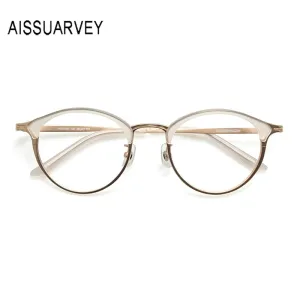 Aissuarvey Full Rim Round Acetate Alloy Horn Rim Frame Eyeglasses Unisex