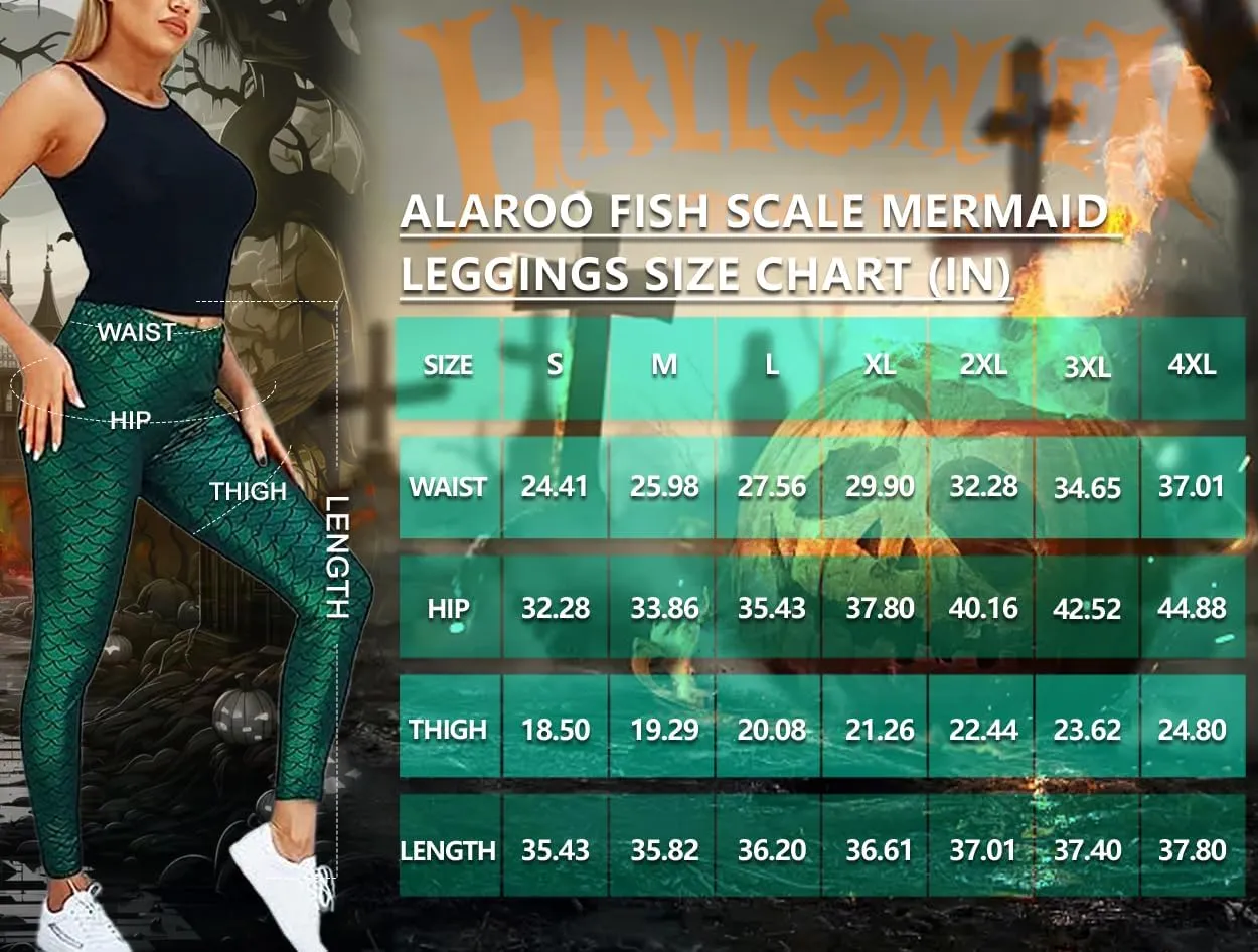 Alaroo Halloween Shiny Fish Scale Mermaid Leggings for Women Pants S-4XL