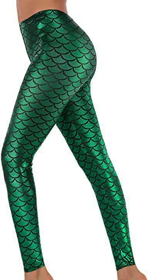 Alaroo Halloween Shiny Fish Scale Mermaid Leggings for Women Pants S-4XL