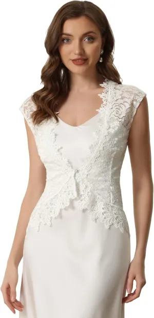 Allegra K Floral Lace Shrug for Women's Wedding Guest Cap Sleeve Formal Sheer Bolero Cardigan