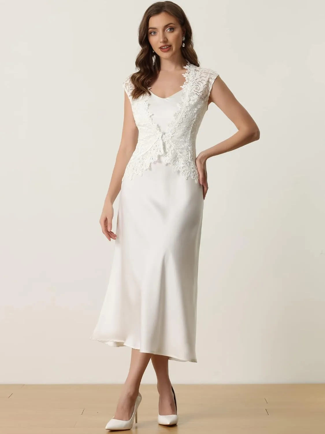 Allegra K Floral Lace Shrug for Women's Wedding Guest Cap Sleeve Formal Sheer Bolero Cardigan