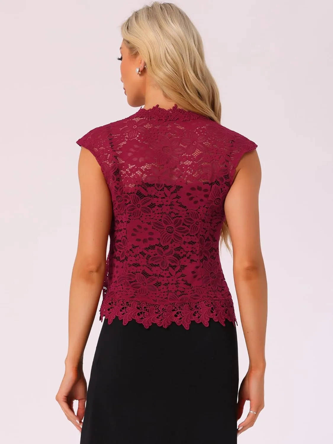 Allegra K Floral Lace Shrug for Women's Wedding Guest Cap Sleeve Formal Sheer Bolero Cardigan